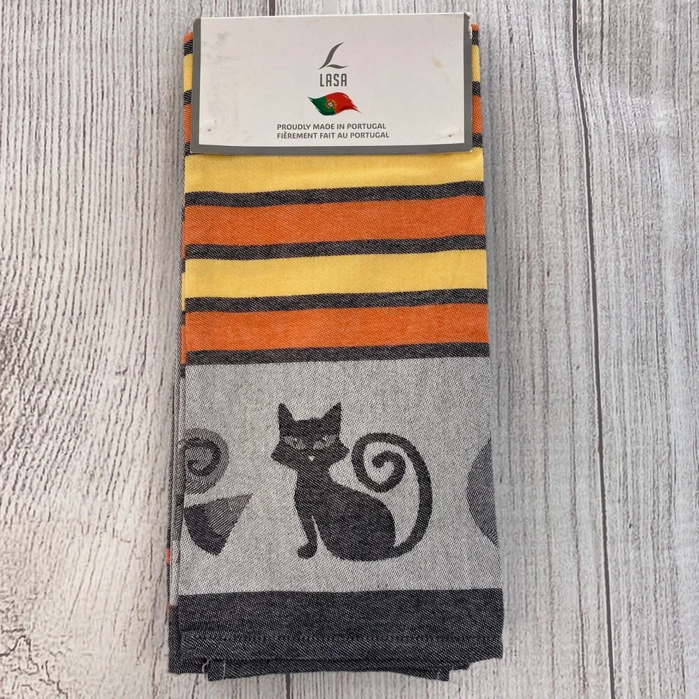 LASA Kitchen Towels (2) Gray Halloween Haunted House Black Cat Gothic Spooky